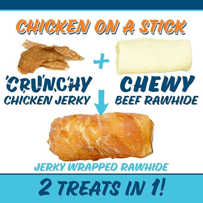 Chicken On A Stick Crunchy & Chewy Chicken Jerky Wrapped Rawhides for Dogs, Made in The USA 2 in 1 Dog Treats for Extra Large Dogs, Jumbo Size 1 Ct