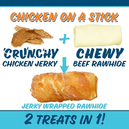 Chicken On A Stick Crunchy & Chewy Chicken Jerky Wrapped Rawhides for Dogs, Made in The USA 2 in 1 Dog Treats for Extra Large Dogs, Jumbo Size 1 Ct