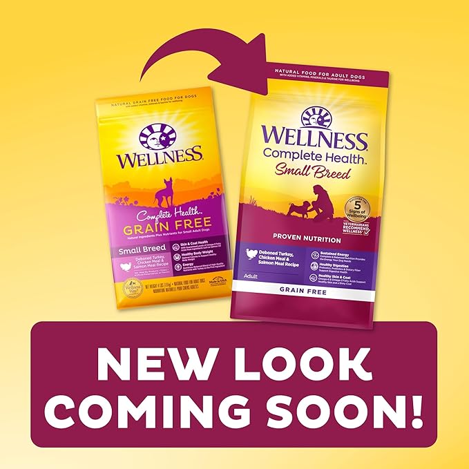 Wellness Complete Health Grain-Free Small Breed Dry Dog Food, Natural Ingredients, Made in USA with Real Turkey, For All Lifestages (Turkey, Chicken & Salmon, 11-Pound Bag)