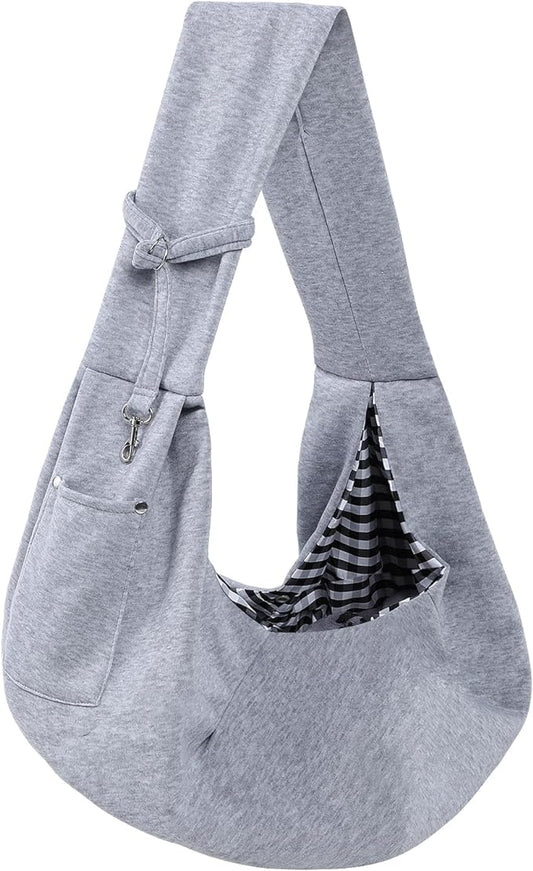 Dog Carrier Sling - Reversible Puppy Carrier Purse with Storage Pocket, Hand-Free Dog Sling Carrier for Carry Small Dogs and Cats，Travel Safety Harness, Dog and cat Harness (Gray)