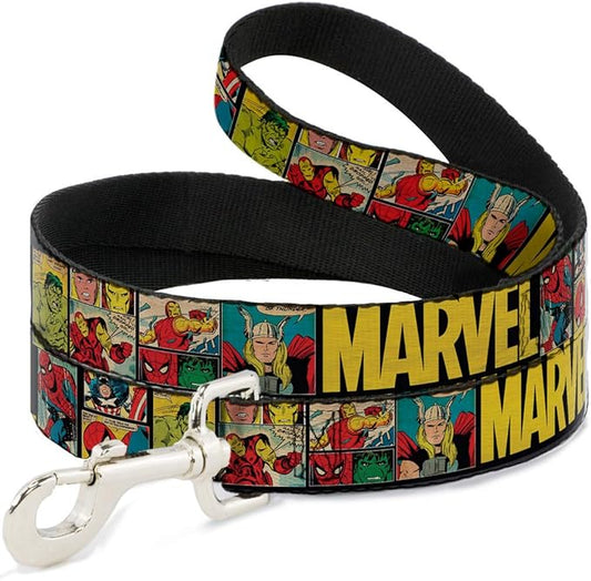 Buckle-Down Dog Leash Marvel Retro Comic Panels Black Yellow 6 Feet Long 1.0 Inch Wide, Multicolor (DL-6FT-WAV042)