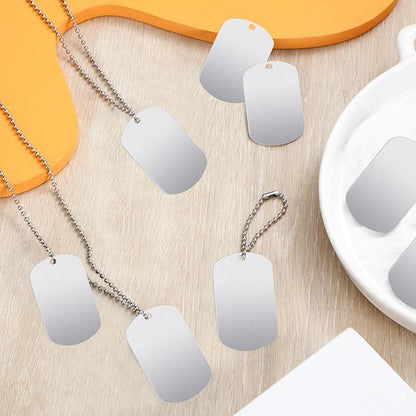 20 Pieces Military Dog Tags Set Including 10 Stainless Steel Army Blank Dog Tag 10 Steel Chain Personalized Pets Tags Oval Pendant Necklace for Stamping Engraving DIY Craft(Silver)