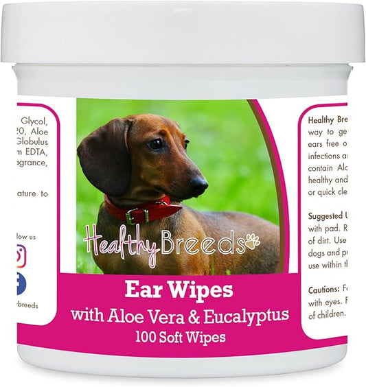Healthy Breeds Dachshund, Smooth Red, Ear Cleaning Wipes with Aloe & Eucalyptus for Dogs 100 Count