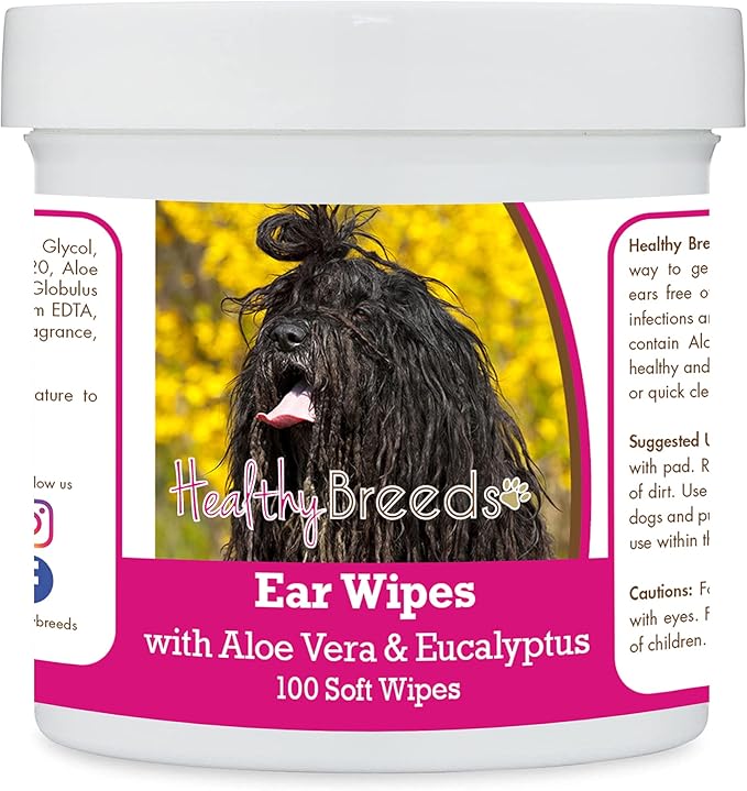 Healthy Breeds Bergamasco Ear Cleaning Wipes with Aloe & Eucalyptus for Dogs 100 Count