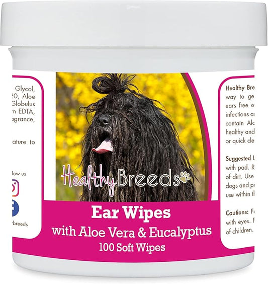Healthy Breeds Bergamasco Ear Cleaning Wipes with Aloe & Eucalyptus for Dogs 100 Count