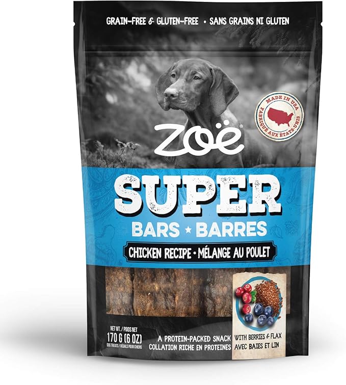 Zoë Super Bar Natural Dog Treats, Protein-Packed, Grain-Free and Gluten-Free, Made in The USA Only, Chicken Recipe, 6 oz., 92015
