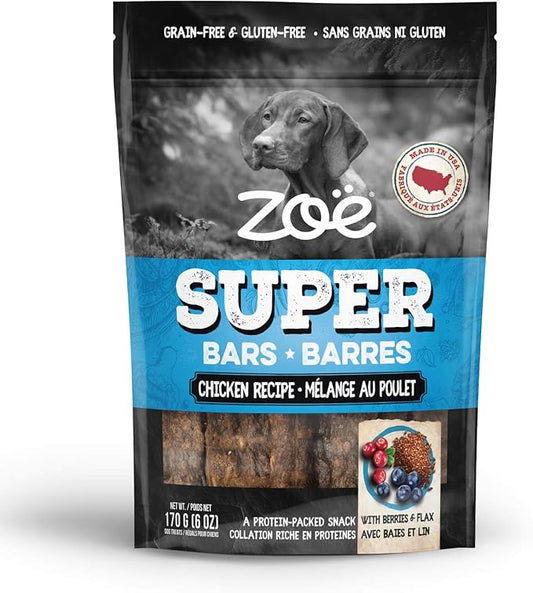 Zoë Super Bar Natural Dog Treats, Protein-Packed, Grain-Free and Gluten-Free, Made in The USA Only, Chicken Recipe, 6 oz., 92015