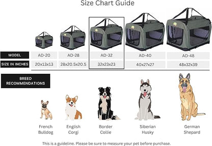 Go Pet Club 32" Soft Collapsible Dog Crate for Dogs, Portable Pet Carrier, Thick Padded Pet Travel Crate for Indoor & Outdoor, Soft Sided Pet Foldable Kennel Cage with Durable Mesh Windows, Sage Green