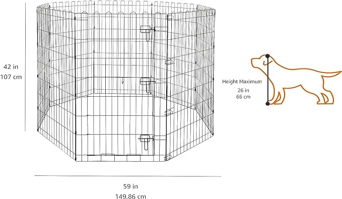 Amazon Basics Foldable Octagonal Metal Exercise Pet Play Pen for Dogs, Fence Pen, Single Door, Large, 60 x 60 x 42 Inches, black