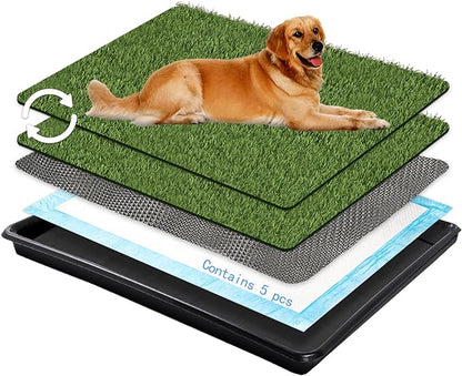 Dog Grass Pad with Tray Large,35.5”×23.6”Dog Grass Large Patch Potty Arificial Grass Dog Potties for Apartment and Patio Training Outdoor and Indoor Use