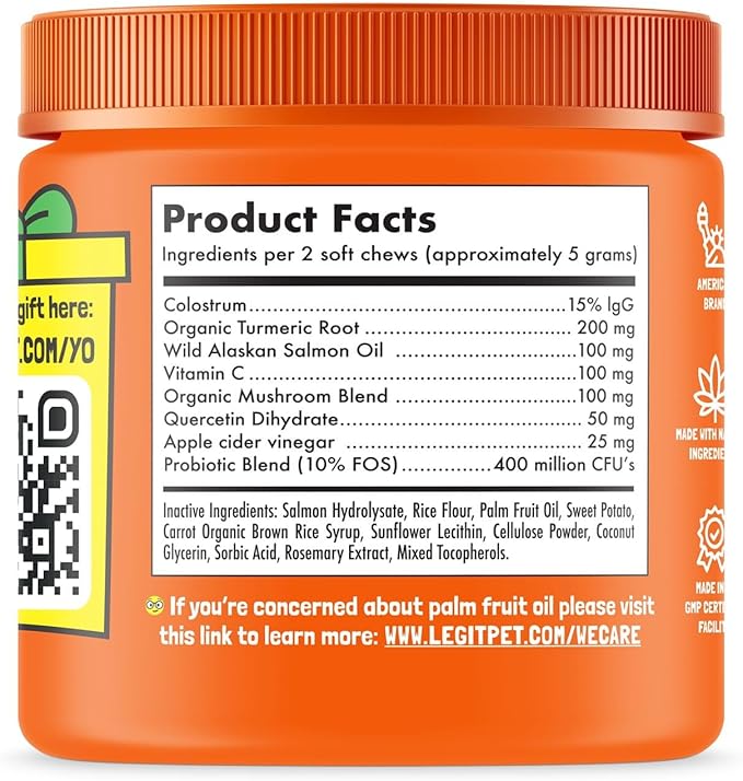 Allergy Relief Chews for Dogs & Immune & Digestive Supplement with Wild Salmon Oil Kelp Colostrum Turmeric Probiotics & Bee Pollen for Seasonal Allergies Anti Itch, Skin Hot Spots Soft Treats