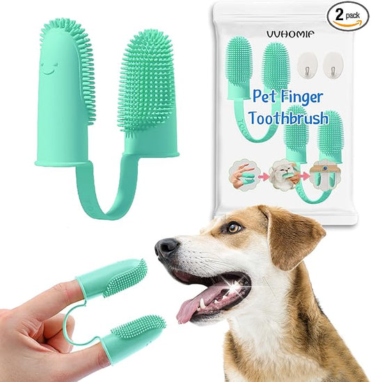 Two Finger Toothbrush for Dogs, Cat Toothbrush Two Finger, Double Cleaning Strength, Double The Efficiency, Efficient Teeth Cleaning, Ergonomic, Ring Bristle, Easier to Use. (2-pcs, blue)