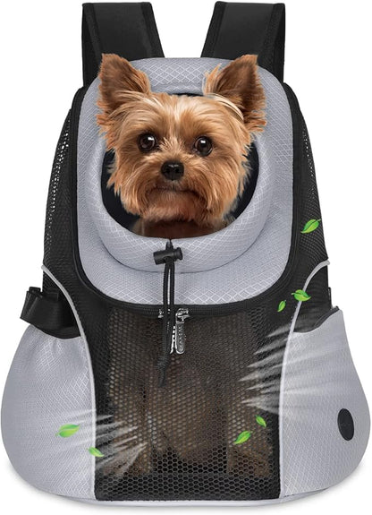 WOYYHO Pet Dog Carrier Backpack Small Dog Front Backpack Ventilated Mesh Dog Travel Back Pack with Safety Belt for Travel Hiking Cycling Outdoor Use (M (5-9 lbs), Black)