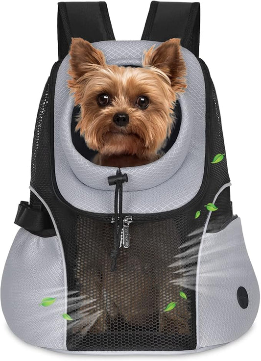 WOYYHO Pet Dog Carrier Backpack Small Dog Front Backpack Ventilated Mesh Dog Travel Back Pack with Safety Belt for Travel Hiking Cycling Outdoor Use (M (5-9 lbs), Black)
