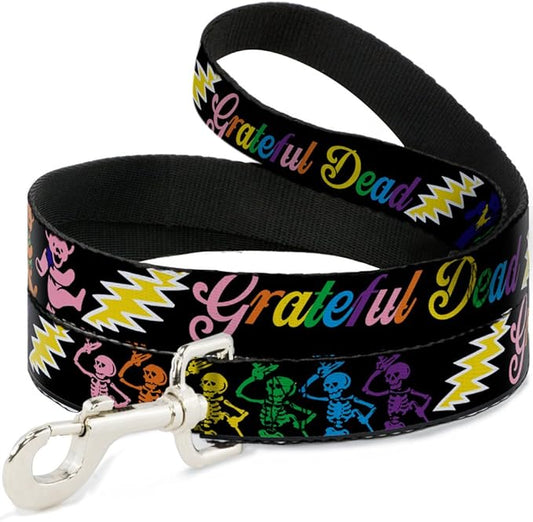 Dog Leash Grateful Dead Script Bears Skeletons Black Multi Color 6 Feet Long 1.5 Inch Wide