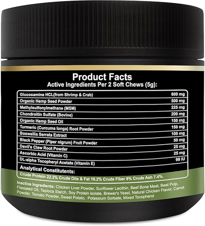 Noble Beast Mobility Support Chews Dog Joint Supplement - Hip and Joint Care for Dogs - All Natural with Glucosamine, Chondroitin, MSM & Hemp for Dog Joint Relief - Chicken Flavor – 120 Count