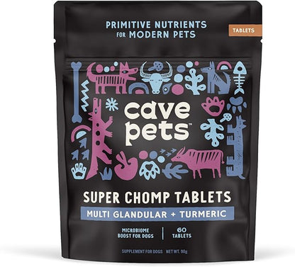 Super Chomp Tablets, Dog Probiotic Supplement for Digestive Health and Microbiome Support, Multi-Glandular & Turmeric