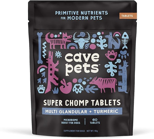 Super Chomp Tablets, Dog Probiotic Supplement for Digestive Health and Microbiome Support, Multi-Glandular & Turmeric