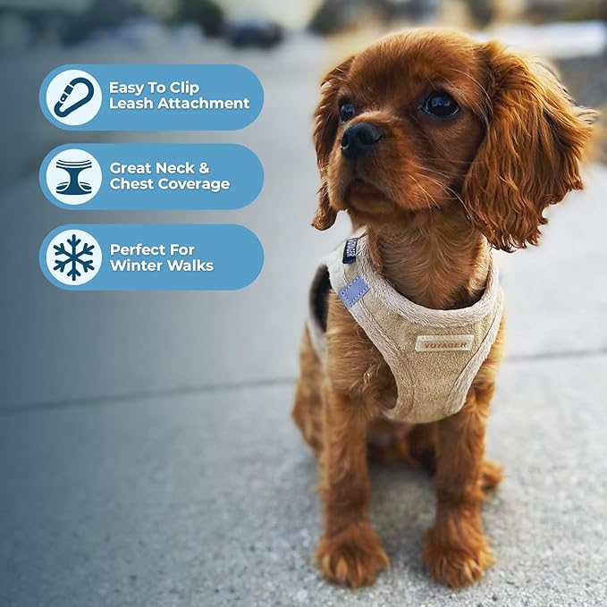 Voyager Step-in Plush Dog Harness – Soft Plush, Step in Vest Harness and Reflective Dog 5 ft Leash Combo with Neoprene Handle for Small and Medium Dogs by Best Pet Supplies -Set (Latte Suede), XL