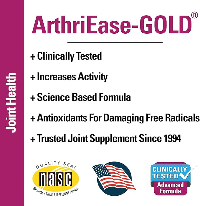 Vet Classics ArthriEase-Gold Hip & Joint Support for Dogs, Cats, Horses – Chewable Tablet Health Supplement – Alleviate Aches, Discomfort – for Flexibility, Healthy Joint – Antioxidant - 120 Ct