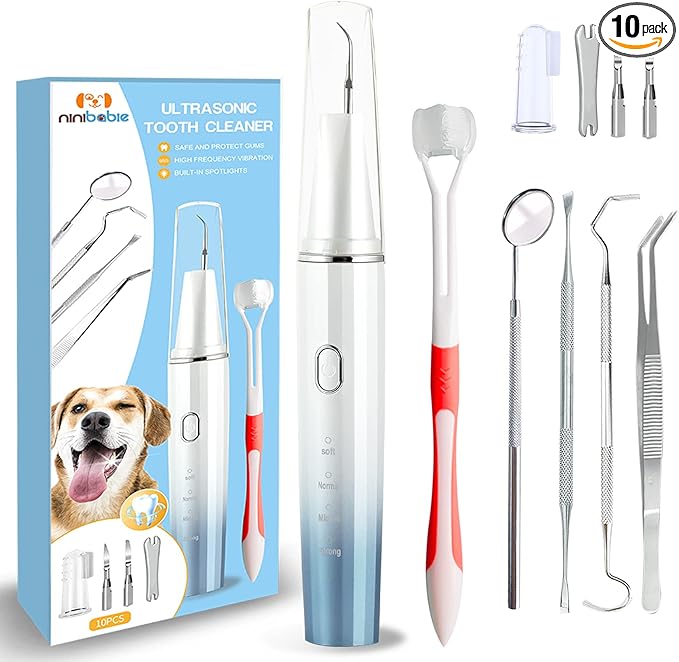 Dog Tooth Brushing Kit,Plaque and Tartar Remover for Teeth,Pet Ultrasonic Teeth Cleaning Kit, 100%-Proven Safe with Led 4-Adjustable Modes,Dog Toothbrush,Dental Care for Dog and Cat