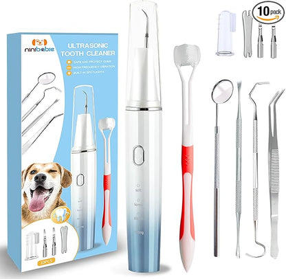Dog Tooth Brushing Kit,Plaque and Tartar Remover for Teeth,Pet Ultrasonic Teeth Cleaning Kit, 100%-Proven Safe with Led 4-Adjustable Modes,Dog Toothbrush,Dental Care for Dog and Cat