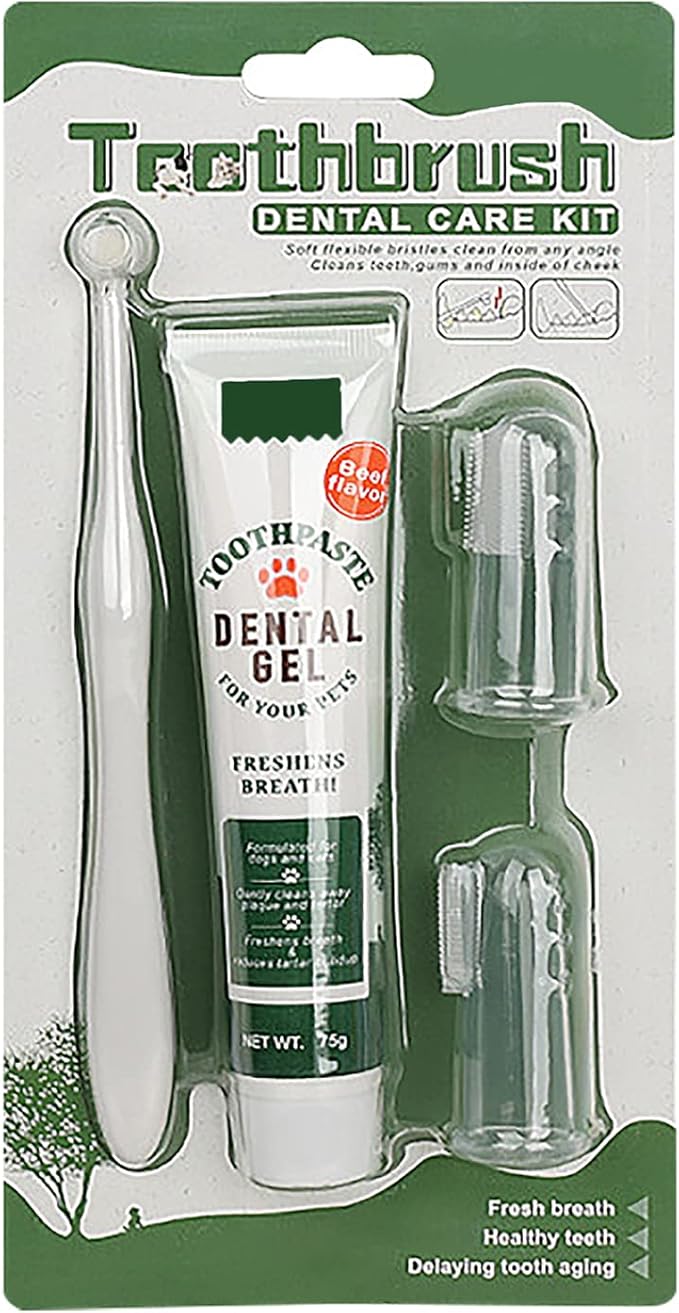 Pet Dog Toothbrush Toothpaste Finger Toothbrush Set Cat Toothbrush Teeth Cleaning Dental Care Kit Fresh Mouth Kit Beef Flavor Dog Cat Removal Plaque Gum Keep Tooth Health