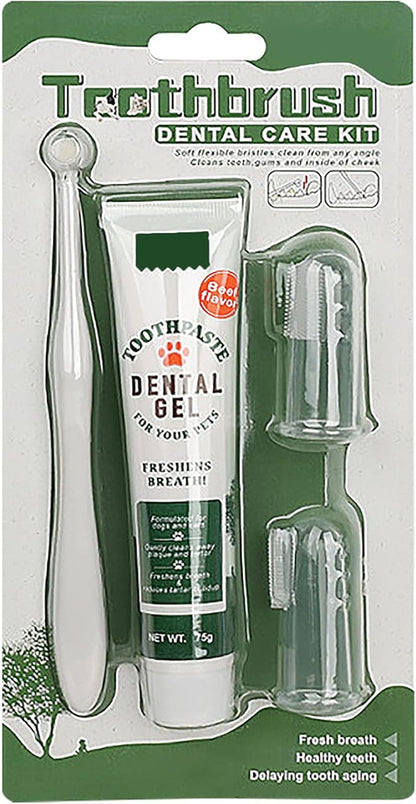 Pet Dog Toothbrush Toothpaste Finger Toothbrush Set Cat Toothbrush Teeth Cleaning Dental Care Kit Fresh Mouth Kit Beef Flavor Dog Cat Removal Plaque Gum Keep Tooth Health