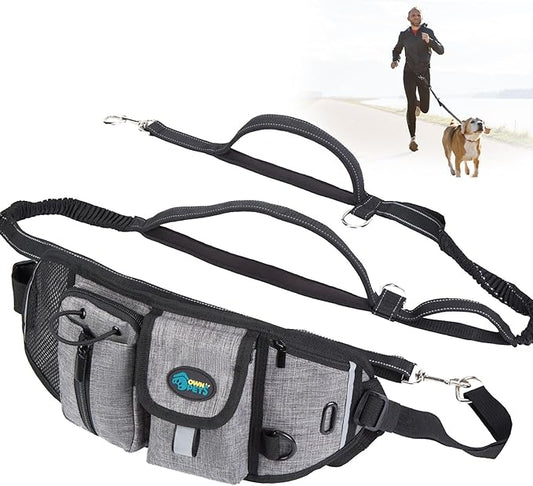 Ownpets Hand Free, Elastic Shock-Absorbing Dog Leash & Dog Running Leash Belt, Dog Waist Zipper Pouch with Soft Padds, Pockets, Ideal for Walking, Jogging, Hiking, Training Dogs