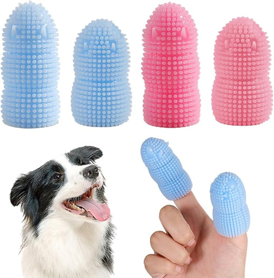 360 Round Dog Finger Toothbrush, Silicone Soft Bristle Dog Toothbrush for Teeth Cleaning,4 Pack Dog Tooth Brushing Kit for Small Medium Large Breed,Durable Toothbrush for Pet Dog Dental.(Pink/Blue)