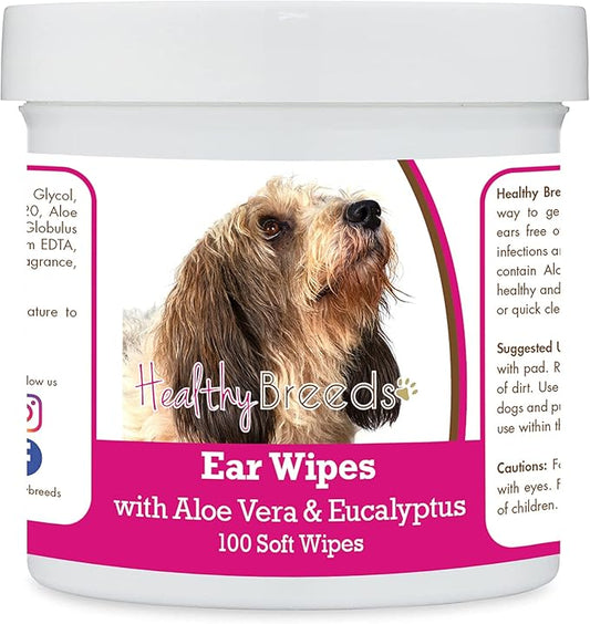 Healthy Breeds Petits Bassets Griffons Vendeen Ear Cleaning Wipes with Aloe & Eucalyptus for Dogs 100 Count