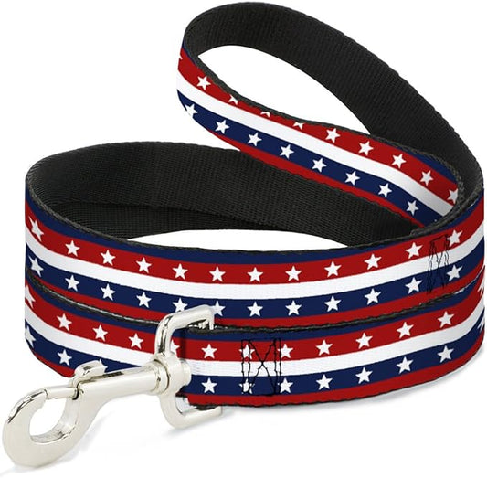 Dog Leash Americana Stripe Stars Blue Red White 6 Feet Long 1.5 Inch Wide