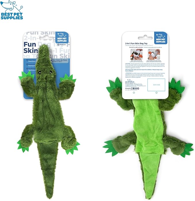 Best Pet Supplies Stuffing Free Squeaky Dog Toys for Small Dogs, Medium Dogs, and Large Dogs, Durable, Best Dog Chew Toy for Teething Puppy, Indoor Play, Holds Plastic Bottle - Alligator, Medium