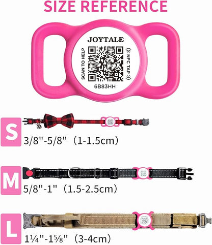 Joytale [ NO APP Required ] Silent Silicone QR Code Dog Tag, Slide On Dog Tags for 1.2-1.6Inch Collars or Vest, NFC Pet Online Profile, Scan QR to Send Location Alert Email, Hot Pink, L