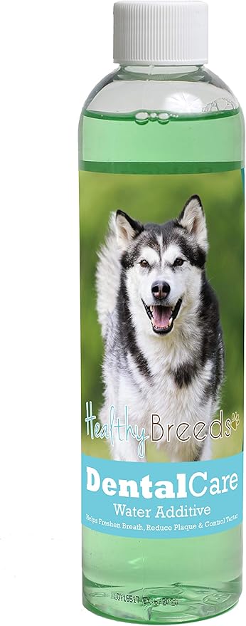 Healthy Breeds Dog Dental Care Water Additive for Alaskan Malamute - Helps Freshen Breath, Reduce Plaque & Control Tartar - Mint Flavor - 8 oz