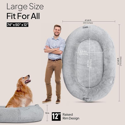 Human Dog Bed for People Large - Bean Bag Adult Size Giant Extra Sized for Kid Waterproof and Washable Anti-Slip Grey 74"x50"x12"