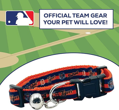 MLB CAT Collar Detroit Tigers Satin Cat Collar Baseball Team Collar for Dogs & Cats. A Shiny & Colorful Cat Collar with Ringing Bell Pendant