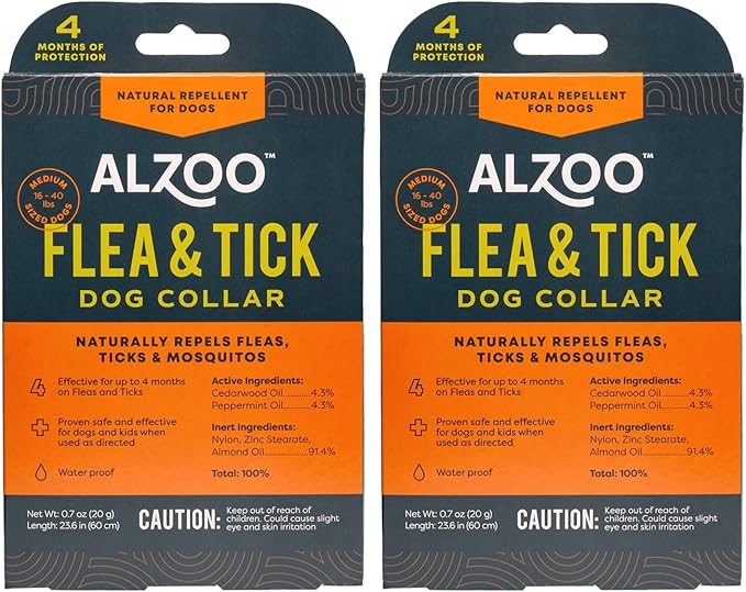 Flea & Tick Dog Collar, Helps Repel Fleas, Ticks & Mosquitoes, 100% Plant-Based Active Ingredients, Phthalates and PVC Free, Up to 4 Months Protection, Medium-Sized Dogs: 16-40 lbs, Pack of 2