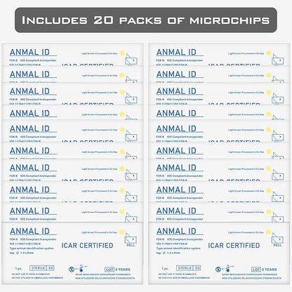 Smoostart 20 Pack 1.4x8mm Universal Standard Pet Microchip, ISO11784(85)/FDX-B Pet ID Tags, 15 Bit Microchip Dog for Animal/Pet/Dog/Cat/Pig