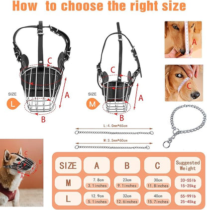 Dog Muzzle, Dog Metal Face Basket, Dog Mouth Breathable Adjustable Leather Leash Suitable for Large Medium-Sized Dogs.