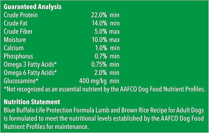 Blue Buffalo Life Protection Formula Natural Adult Dry Dog Food, Lamb and Brown Rice 34-lb