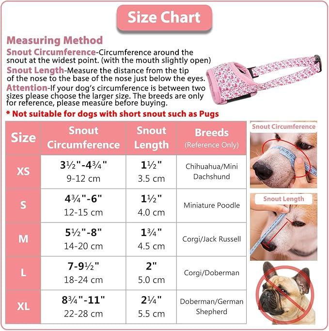 LUCKYPAW Dog Muzzle, Soft Dog Muzzles for Small Medium Large Dogs, Breathable Muzzles to Stop Biting and Chewing with Pattern, Allows Panting and Drinking(Pink Flamingo,S)