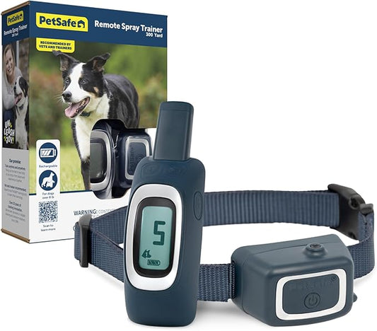 PetSafe Remote Spray Trainer, Dog Training Collar - 3 Modes: Tone, Vibration or Spray - Rechargeable and Water-Resistant includes Citronella and Unscented Spray Refills - 300 Yards (900 Feet) Range