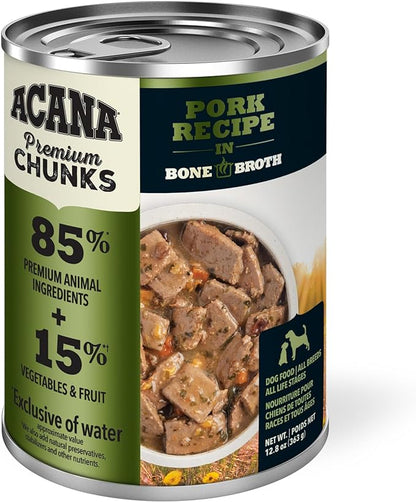 ACANA Premium Chunks Wet Dog Food, Pork Recipe in Beef Bone Broth and Lamb Liver, 12.8oz (Case of 12)