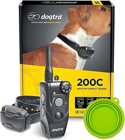 Dogtra E-Collar 200C / 202C Dog Training Collar System with Remote – 1/2 Mile Range, 1-2 Dog System - Rechargeable, Waterproof, Ergonomic - includes eOutletdeals Pet Travel Bowl (1 Dog System - 200C)