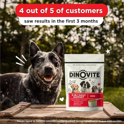 Dinovite Probiotics for Dogs – Promotes Healthy Skin & Coat with Omega 3 for Dogs, Tackles Hot Spots, Supports Digestion & Gut Health – 90 Day Supply for Large Dogs, 45+ lbs