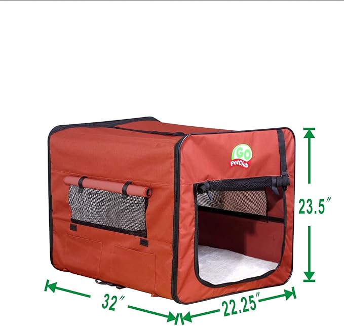 Go Pet Club 32" Soft Collapsible Dog Crate, Portable Pet Carrier, Thick Padded Pet Travel Crate for Indoor & Outdoor, Foldable Kennel Cage with Durable Mesh Windows, Brown