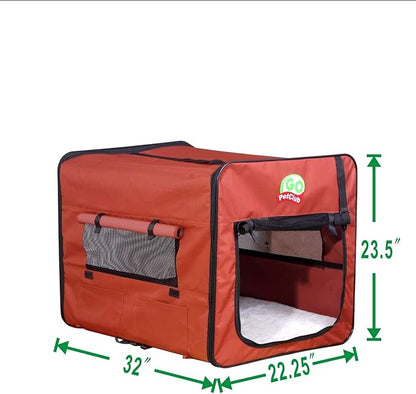 Go Pet Club 32" Soft Collapsible Dog Crate, Portable Pet Carrier, Thick Padded Pet Travel Crate for Indoor & Outdoor, Foldable Kennel Cage with Durable Mesh Windows, Brown