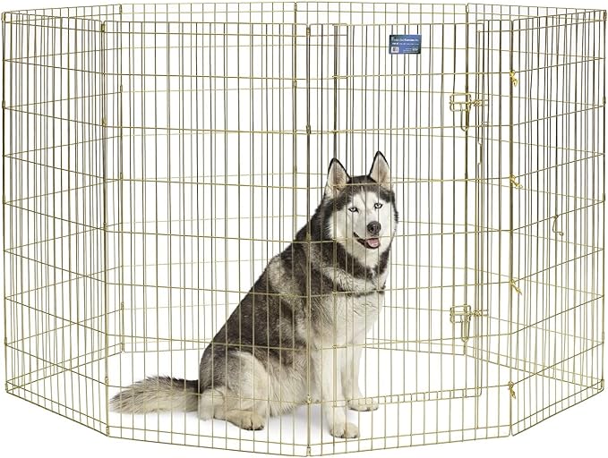 MidWest Homes for Pets Foldable Metal Dog Exercise Pen / Pet Playpen, Gold Zinc w/ door, 24'W x 48'H