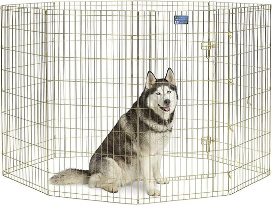 MidWest Homes for Pets Foldable Metal Dog Exercise Pen / Pet Playpen, Gold Zinc w/ door, 24'W x 48'H